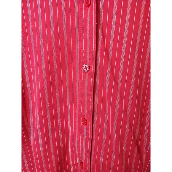 Croft &Barrow Red Silver Metallic Striped Long Sleeve Fitted Blouse. Size L - Picture 4 of 9